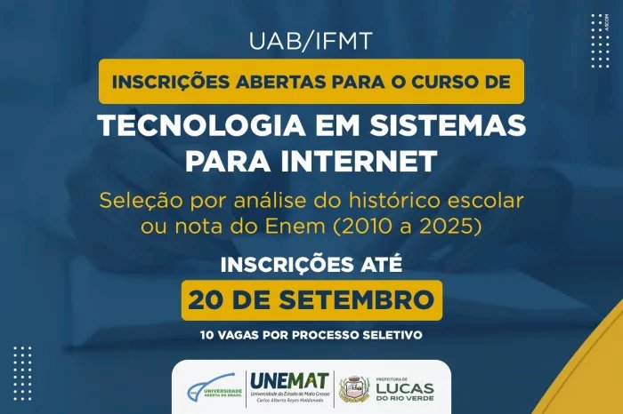 UAB e IFMT Abrem Inscrições para Graduação em Tecnologia a Distância em Lucas do Rio Verde