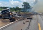 Caminhoneiro morre carbonizado e outro preso às ferragens em batida na BR-070