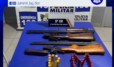 PM de Itaquerê apreende armamentos e material de caça na região rural de Novo São Joaquim