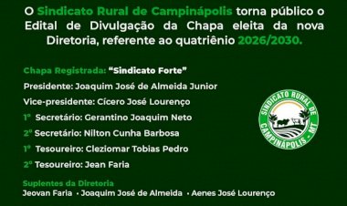 Eleição confirma diretoria do Sindicato Rural de Campinápolis para o quadriênio 2026/2030