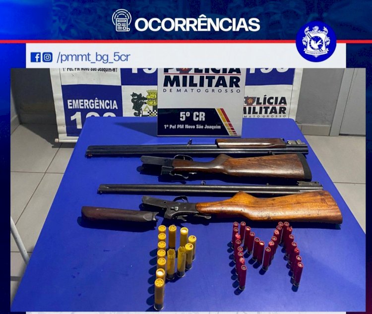 PM de Itaquerê apreende armamentos e material de caça na região rural de Novo São Joaquim