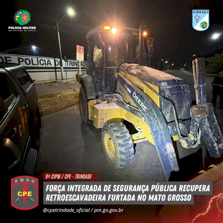 Retroescavadeira furtada em Água Boa é recuperada em operação conjunta entre polícias de MT e GO