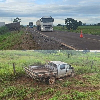 Caminhonete bate na traseira de carreta na BR-158 em Barra do Garças e deixa 2 feridos