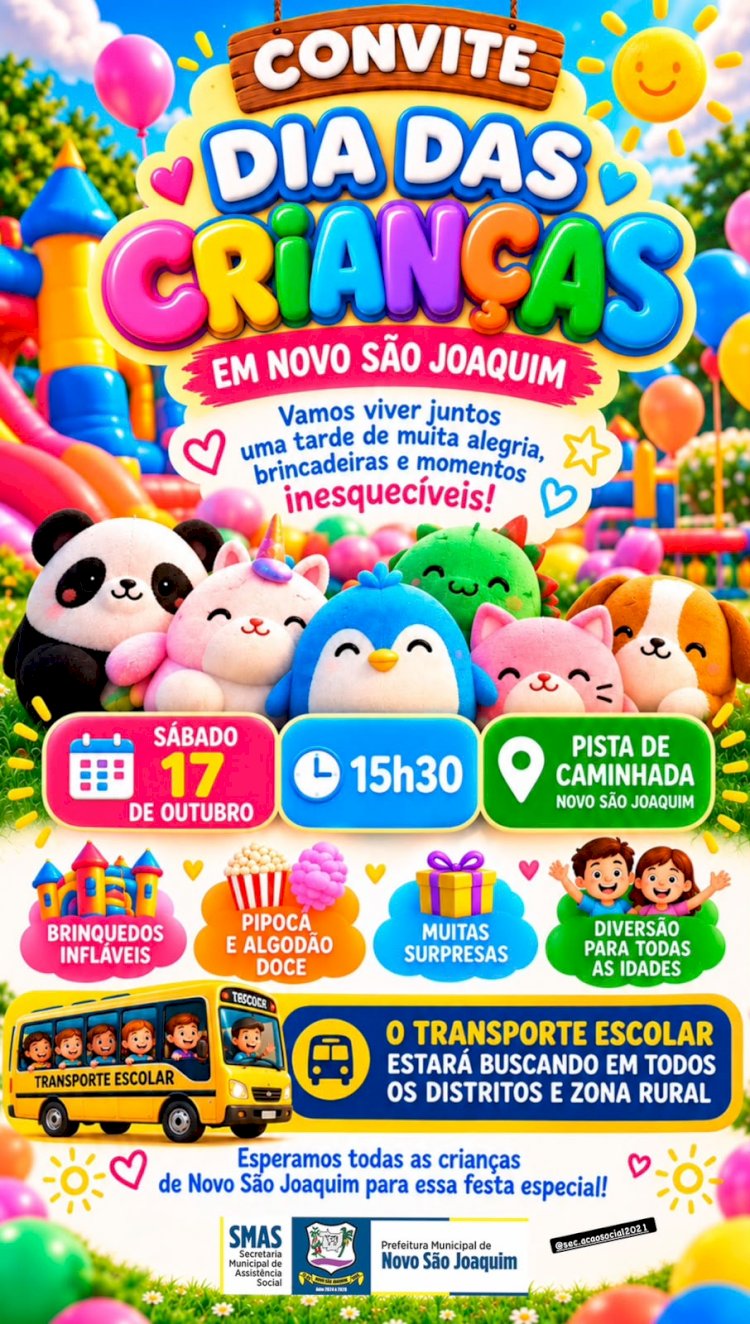 Prefeitura de Novo São Joaquim realiza hoje festa em comemoração ao Dia das Crianças